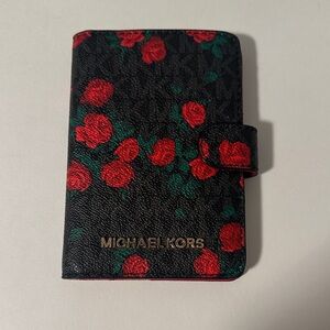 Michael Kors logo rose print passport wallet new